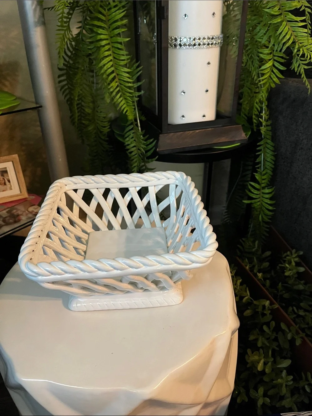 White Ceramic Woven Serving Basket - Brand Unspecified
